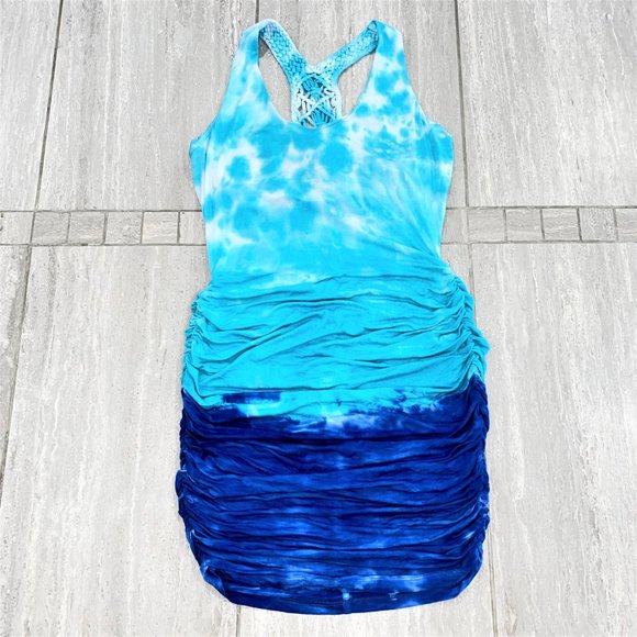 Venus Women's Bodycon Ruched Macrame Back Sleeveless Dress Blue Size S - Picture 12 of 16